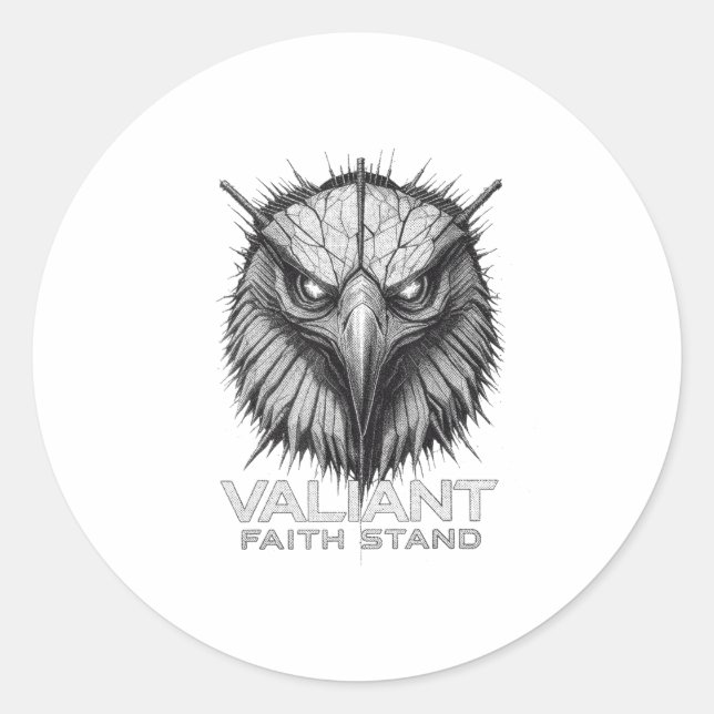 Pegatina Redonda Valiant Faith Stand Eagle Christian Courage Streng (Anverso)