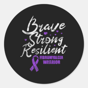 Pegatina Redonda Valiente fuerte resiliencia Fibro Awareness Grunge