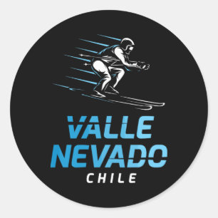 Pegatina Redonda Valle Nevado Chile Estación de Esquí Esquí Retro