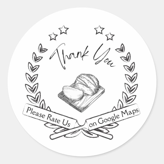 Pegatina Redonda Valorarnos en Google Bread Sliced Sketch Gracias (Anverso)