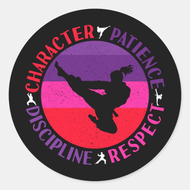Pegatina Redonda Valores básicos de las artes marciales - Karate (Anverso)