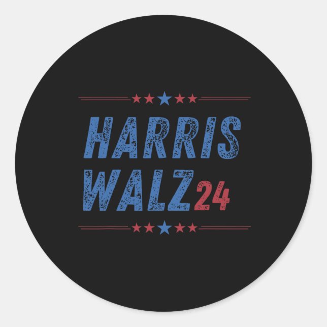 Pegatina Redonda Vals 2024 Elecciones Kamala Harris Tim Waltz 2024  (Anverso)