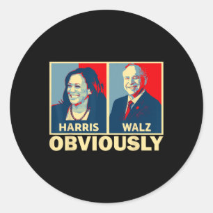 Pegatina Redonda Vals 2024 Obviamente Tim Walz Kamala Harris 2024