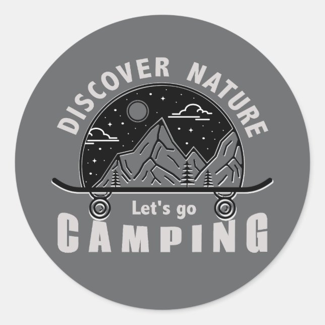 Pegatina Redonda Vámonos de Camping (Anverso)