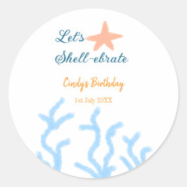 Pegatina Redonda Vamos a celebrar bajo el mar azul cumpleaños