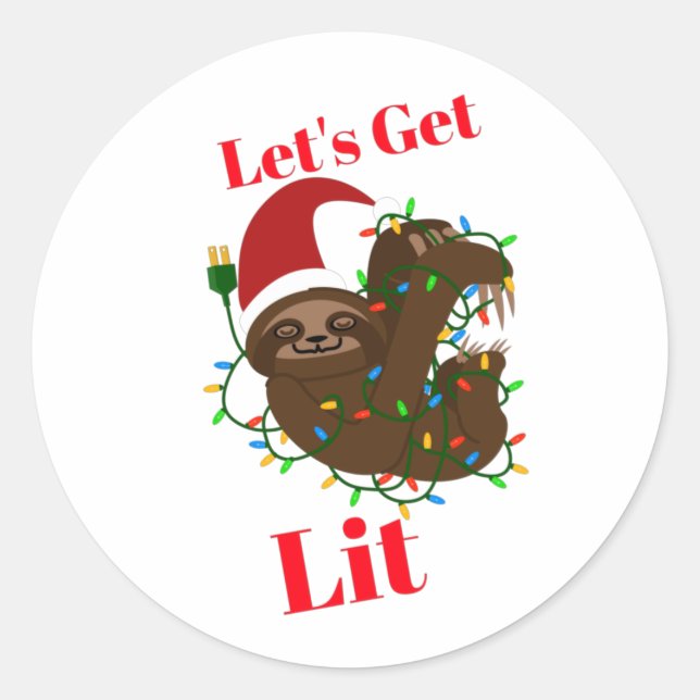 Pegatina Redonda Vamos a conseguir Navidades livianos Sloth (Anverso)
