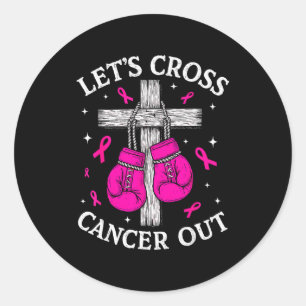 Pegatina Redonda Vamos a Cruzar Fuera del Cáncer de Mama Rosa Boxeo