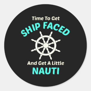 Pegatina Redonda Vamos a Embarcarnos y Navegar con Nauti