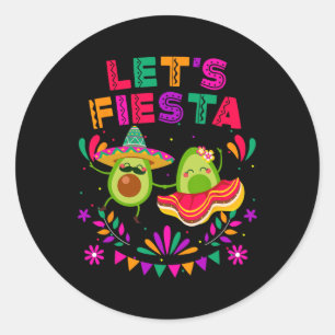 Pegatina Redonda Vamos a Fiesta Aguacate Bailando Cinco De Mayo Mex