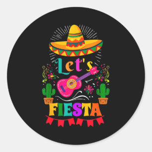 Pegatina Redonda Vamos a fiesta sombrero mexicano cinco de mayo cac