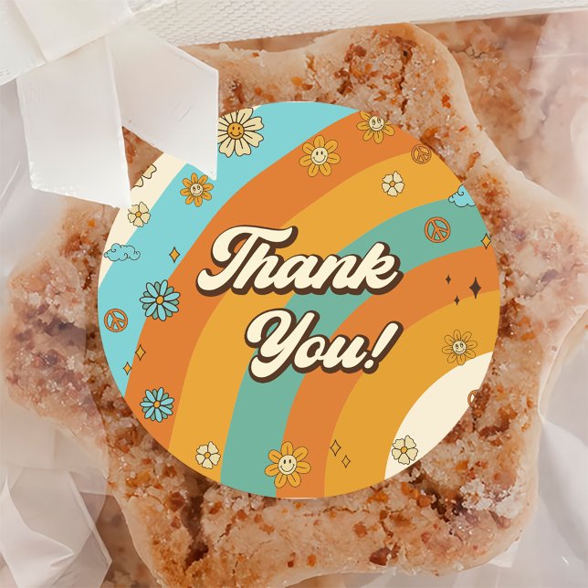 Pegatina Redonda Vamos a hacer el arcoiris retro Groovy primero cum (Subido por el creador)