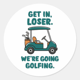 Pegatina Redonda Vamos a jugar golf, el golf divertido, el retro go