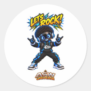 Pegatina Redonda ¡Vamos a Rockear! Zap Robot de AI Lindo Rock and R