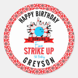 Pegatina Redonda ¡Vamos Bowl! Niños divertidos 5 cumpleaños fiesta