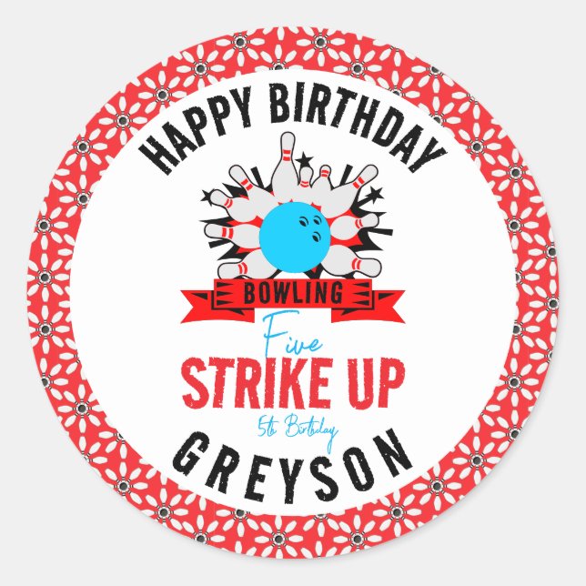 Pegatina Redonda ¡Vamos Bowl! Niños divertidos 5 cumpleaños fiesta  (Anverso)