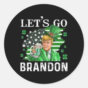 Pegatina Redonda Vamos Brandon St Patrick's Day Trump Beer y Estado