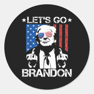 Pegatina Redonda Vamos Brandon Trump Bandera de Dedo Medio