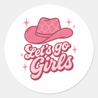 Pegatina Redonda Vamos Chicas Sombrero de Vaquera Rosa