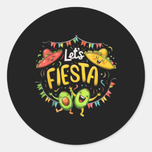 Pegatina Redonda Vamos Fiesta Aguacate Y Tacos Sombrero Cinco De M
