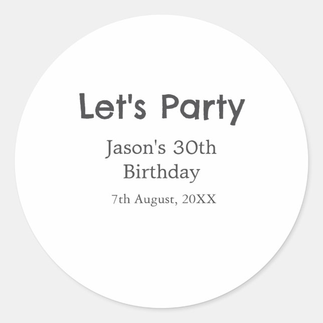 Pegatina Redonda Vamos fiesta feliz 30 cumpleaños nombre gris simpl (Anverso)