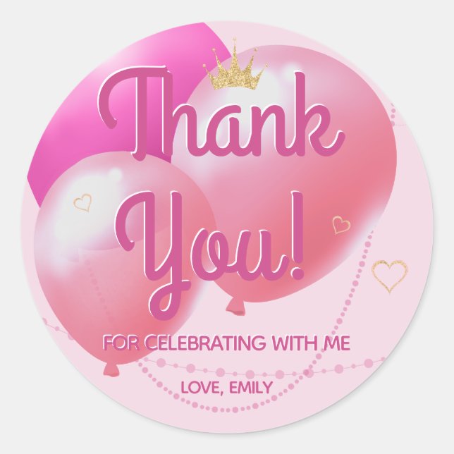 Pegatina Redonda Vamos Fiesta Glam Pink Gracias (Anverso)