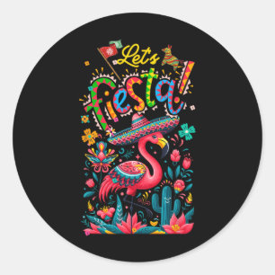 Pegatina Redonda Vamos Fiesta Mexicana Flamenco Rosa Cinco De Mayo