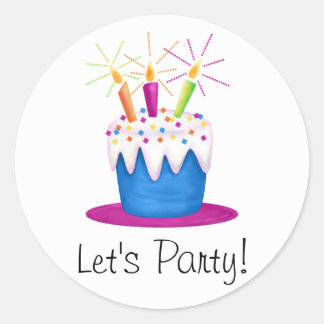 Pegatina Redonda Vamos Fiesta Pastel de Cumpleaños