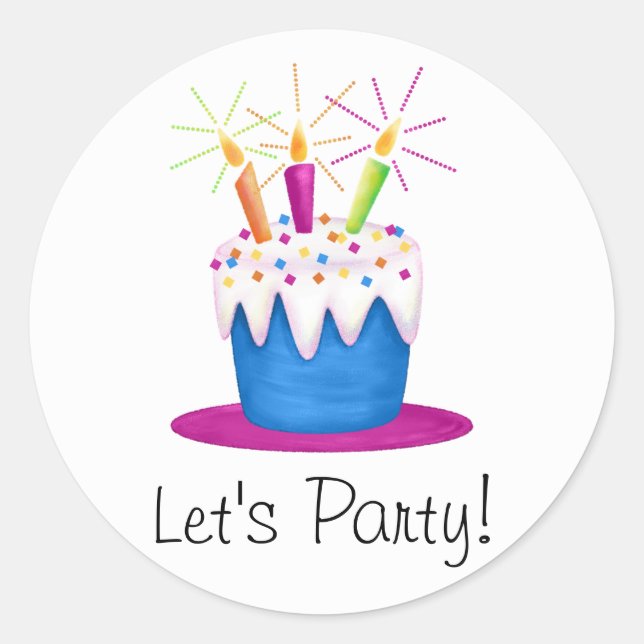 Pegatina Redonda Vamos Fiesta Pastel de Cumpleaños (Anverso)