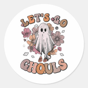 Pegatina Redonda Vamos Ghouls Fantasma Hippie Halloween de los 70