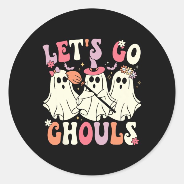 Pegatina Redonda Vamos Ghouls Halloween Ghost Costume Retro Groo (Anverso)