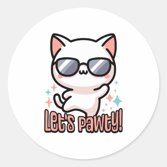 Pegatina Redonda ¡Vamos Pawty! Cute Fiesta Cat Pun (Anverso)