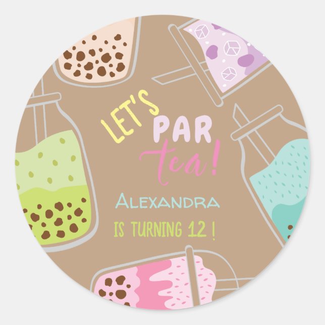 Pegatina Redonda Vamos por el cumpleaños del té bobba (Anverso)