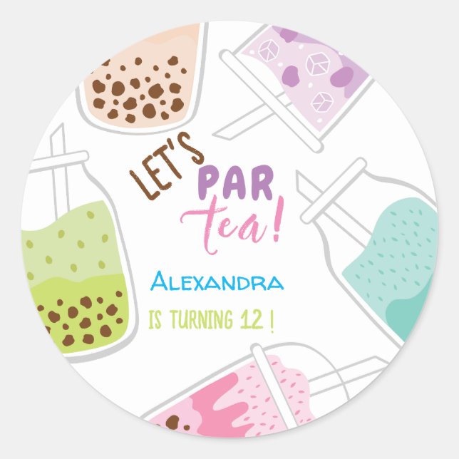 Pegatina Redonda Vamos por el cumpleaños del té bobba (Anverso)