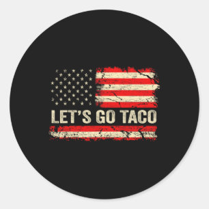 Pegatina Redonda Vamos Taco Divertido Retro Bandera De EE. UU. Vamo