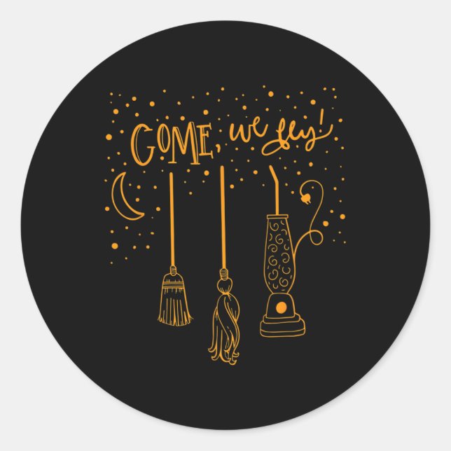 Pegatina Redonda Vamos Volamos Divertidos Feliz Halloween Bruja Hoc (Anverso)