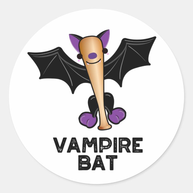 Pegatina Redonda Vampiro Bat Funny Béisbol Pun (Anverso)
