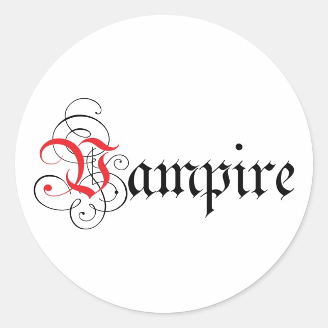 Pegatina Redonda Vampiro caligráfico (Anverso)