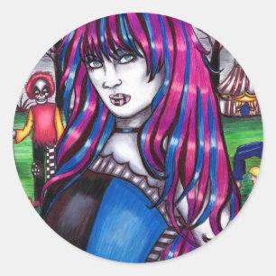 Pegatina Redonda Vampiro Circus Freak monstruos dibujo original