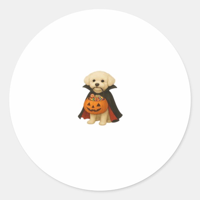 Pegatina Redonda Vampiro de Bichon Frisé Halloween con calabaza (Anverso)