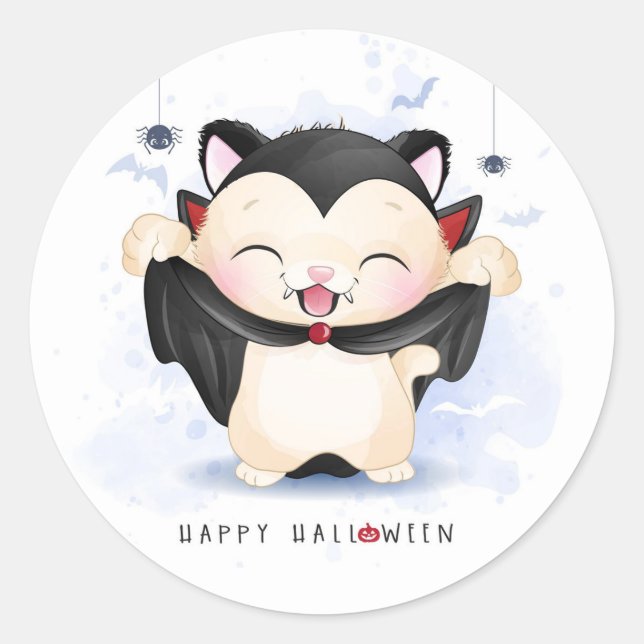 Pegatina Redonda Vampiro de Cute Halloween (Anverso)