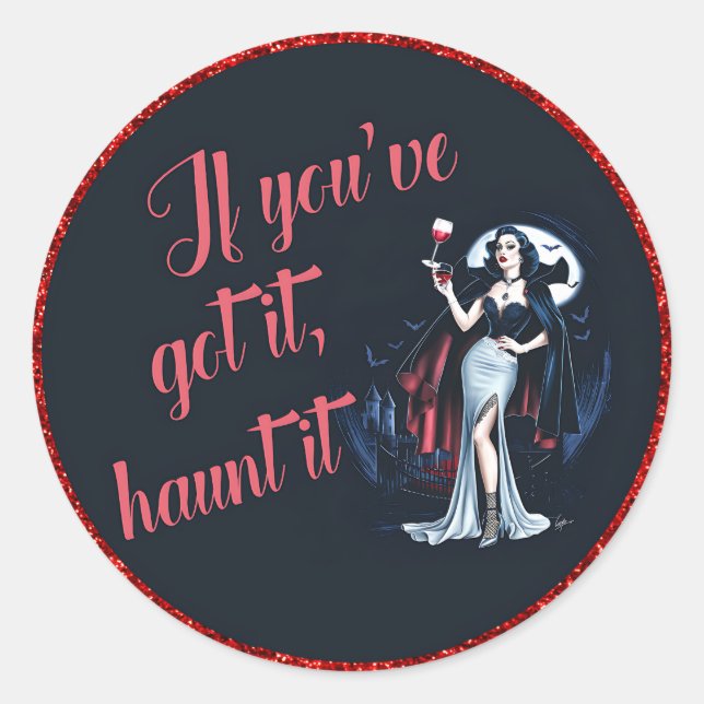 Pegatina Redonda Vampiro de sulfuro sexy si lo tienes, atójalo (Anverso)