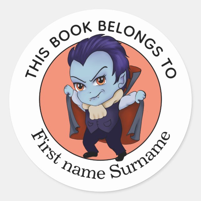 Pegatina Redonda Vampiro Este Libro Pertenece Personalizado (Anverso)