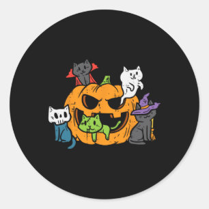 Pegatina Redonda Vampiro Fantasma Gato Zombie Gatos De Brujas En Ca