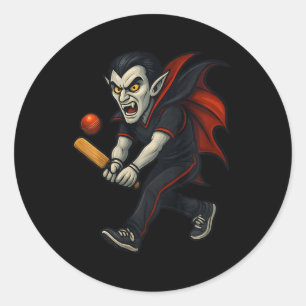 Pegatina Redonda Vampiro jugando cricket divertido Halloween deport