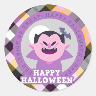 Pegatina Redonda Vampiro Morado Feliz Halloween