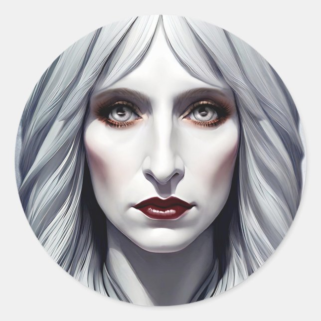 Pegatina Redonda Vampiro Mujer Bruja Fantasía Arte oscuro (Anverso)