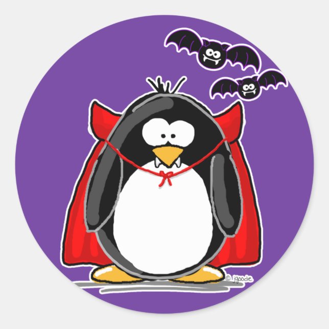 Pegatina Redonda Vampiro Penguin (Anverso)