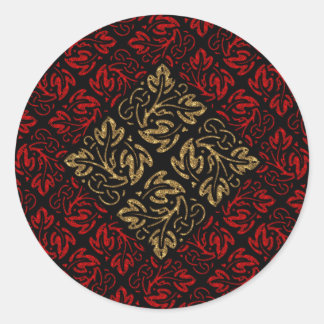Pegatina Redonda Vampiro Red y Oro Damask Arte Gótico
