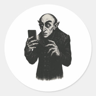 Pegatina Redonda Vampiro Smartphone Nosferatu Selfie Count Orlok Ha