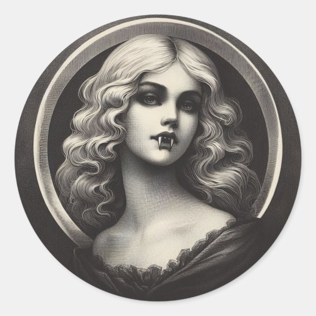 Pegatina Redonda Vampiro vintage horror gótico (Anverso)